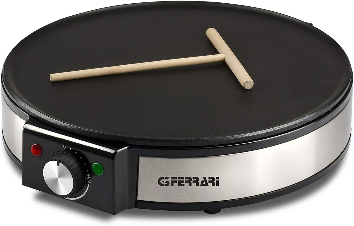 G3 Ferrari G10098 Profi- Crepe Crepiera Elettrica 1200W, Piastra da 30 cm in Inox, Rivestimento Antiaderente, Temperatura Regolabile, Spatola e Paletta in Legno Incluse