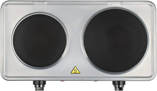 G3 Ferrari G10122 Caldòs Fornello Elettrico Doppio, 1500 + 1000 W, 5 livelli di regolazione temperatura, Piastre in ghisa, Doppia spia di accensione, Potente e versatile per campeggio, Argento