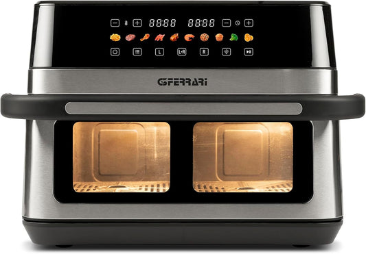 G3 Ferrari G10223 Friggitrice ad Aria, "Friggisano 6+6", 2200 W, 12 Lt, 10 Programmi, Display a Colori, Funzione Essiccatore, Luce Interna, Contenitore e Vassoio Antiaderenti, Ricettario Incluso