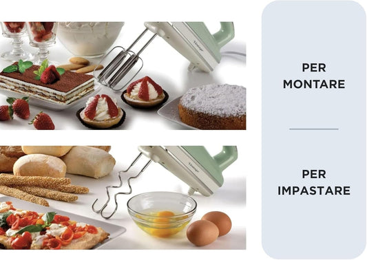 Ariete 1548 Sbattitore Vintage, 450W, 5 velocità, Funzione turbo, 2 fruste, Verde