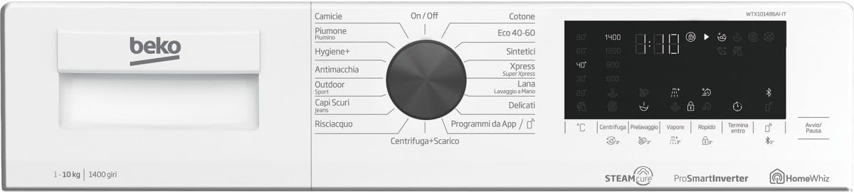 Beko WTX101486AI/IT - Lavatrice 10 Kg, Classe A, 1400 giri, Vapore, Bianco