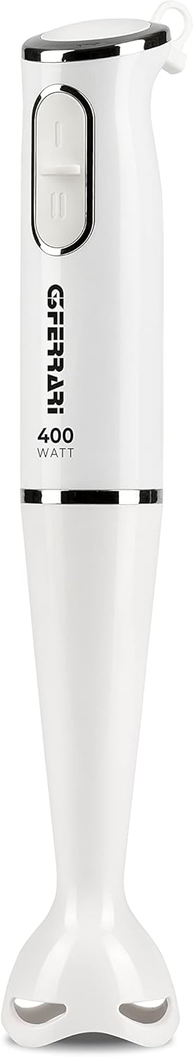 G3 Ferrari G20141 EasyMix Mixer a Immersione, 400 W, Motore DC, Lame INOX, 2 Velocità, Fusto smontabile, Impugnatura ergonomica, Bianco