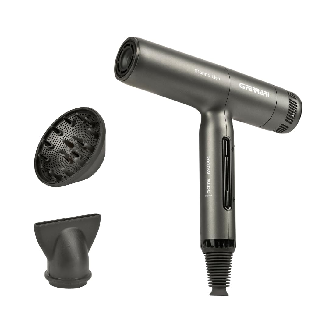 G3 Ferrari G30061 Monna Lisa Asciugacapelli Brushless Professionale, Motore BLDC, 2000 W, 3 Velocità, Funzione Ionic Oxy-active, 110.000 RPM, Diffusore, Concentratore e 2 Coni Wave Design
