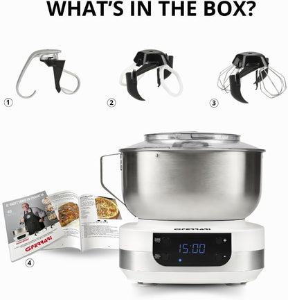 G3 Ferrari G20145 Impastatrice Planetaria Pastaio Gourmet, 1500 Watt, 5 Litri, Ciotola Inox con maniglia, Display digitale, 5 velocità, Timer, Ricettario incluso