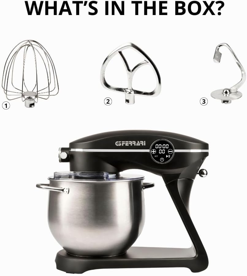 G3 Ferrari G20137 Pastaio Elegance Impastatrice Planetaria a Presa Diretta, 2300 W Max, 8 Litri, Corpo in metallo, 10 Velocità, Display touch screen, Contenitore 8L in Acciaio Inox, Accessori inclusi