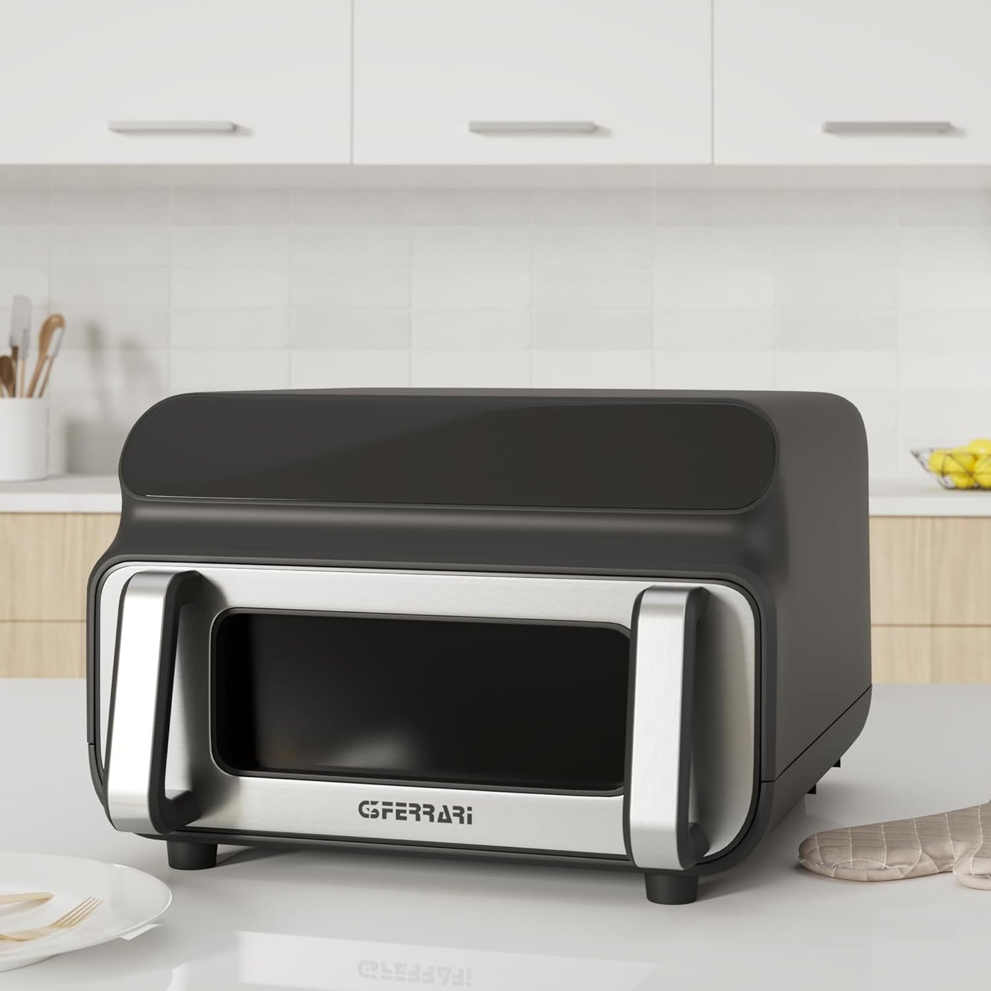 G3 Ferrari G10181 Friggitrice e griglia ad Aria BBQ, 2000W, 10 Litri XXL, 8 Programmi, Multifunzione, Barbecue Smokeless, BPA PFOA Safe, Accessori e Ricettario inclusi, Timer, Nero/Grigio Argento