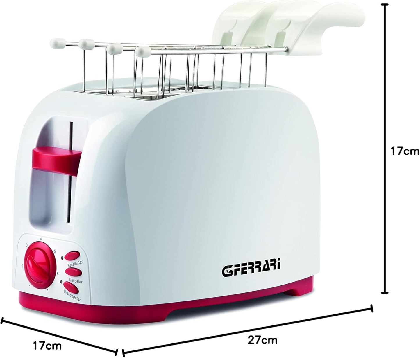 G3 Ferrari G10179 Tostapane To-Stàr, 800 Watt, Pinze INOX, Ampie fessure per toast farciti, Vassoio raccogli briciole, 7 livelli di cottura, Bianco