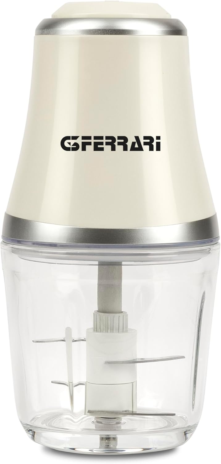 G3 Ferrari G20163 Tritatutto Vetromix, 500W, Bicchiere in Vetro, 500 ml, Funzionamento Pulse, Silenzioso, Lame INOX, Trita Carne, Verdure, Frutta, Bianco
