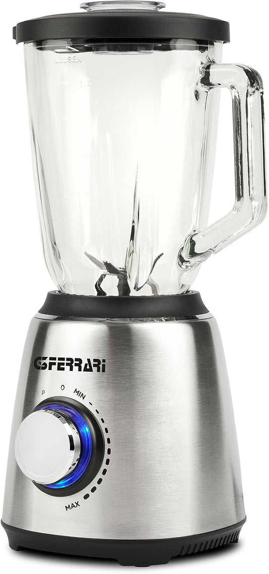 G3 Ferrari G20165 Frullatore "Turbine", 1,5 Litri, 1300 W, Bicchiere in Vetro, 6 Lame, Velocità Variabile, Pulse, Corpo INOX