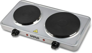 G3 Ferrari G10122 Caldòs Fornello Elettrico Doppio, 1500 + 1000 W, 5 livelli di regolazione temperatura, Piastre in ghisa, Doppia spia di accensione, Potente e versatile per campeggio, Argento