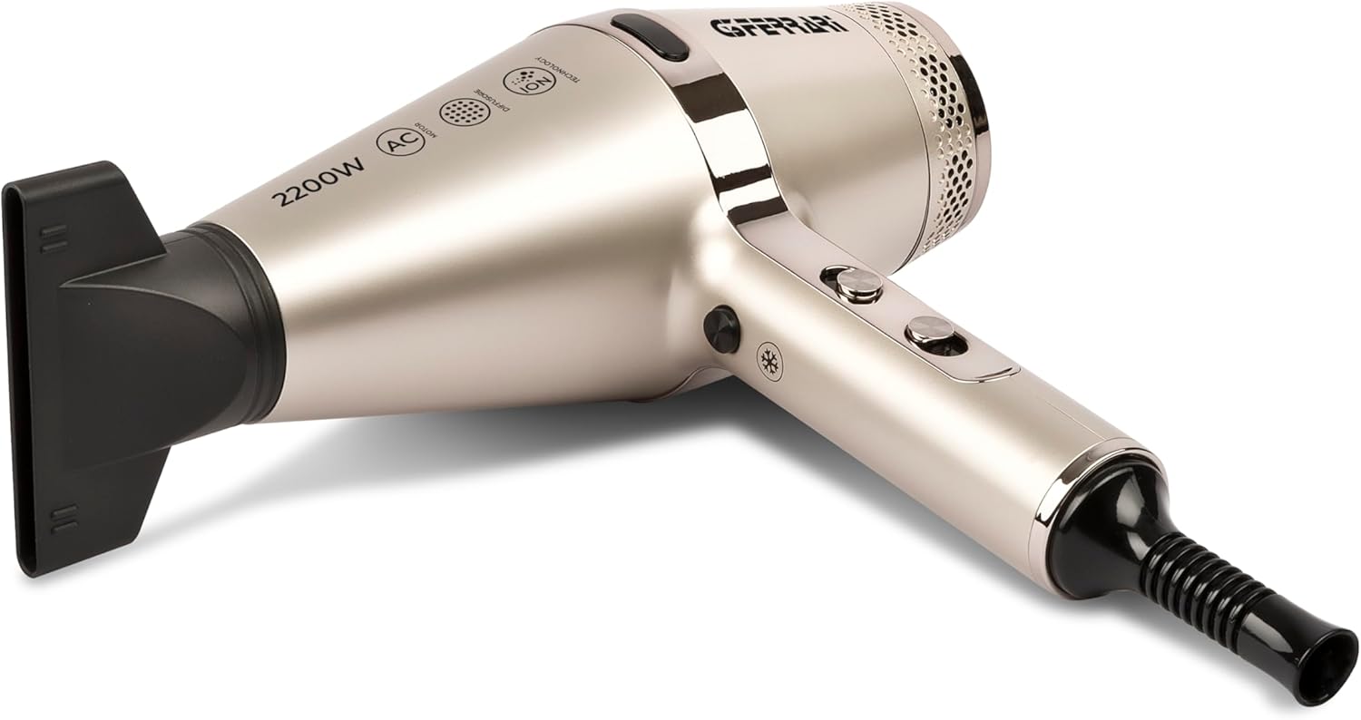 G3 Ferrari G30059 Phon Prtofessionale "Texta Gold" Motor AC, 2 Velocità, 3 Temperature, Funzione Ioni, Getto d'aria Fredda, Diffusore, 2200W, Gold