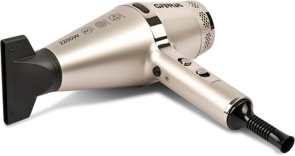 G3 Ferrari G30059 Phon Prtofessionale "Texta Gold" Motor AC, 2 Velocità, 3 Temperature, Funzione Ioni, Getto d'aria Fredda, Diffusore, 2200W, Gold
