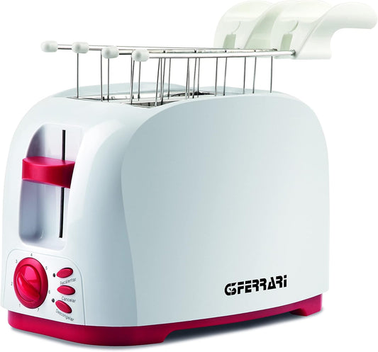 G3 Ferrari G10179 Tostapane To-Stàr, 800 Watt, Pinze INOX, Ampie fessure per toast farciti, Vassoio raccogli briciole, 7 livelli di cottura, Bianco