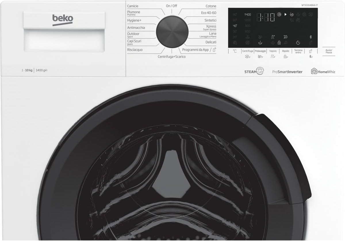 Beko WTX101486AI/IT - Lavatrice 10 Kg, Classe A, 1400 giri, Vapore, Bianco