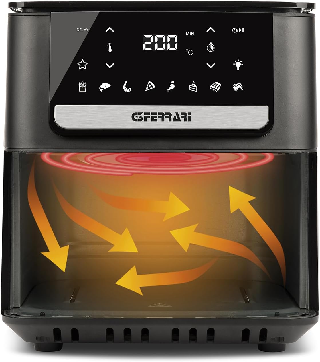 G3 Ferrari G10207 Friggisano 6.5L Friggitrice ad Aria 6,5 Litri, 1700 W, Display digitale, 8 programmi, Vassoio rialzabile, Funzione Grill, Ricettario incluso, Nero