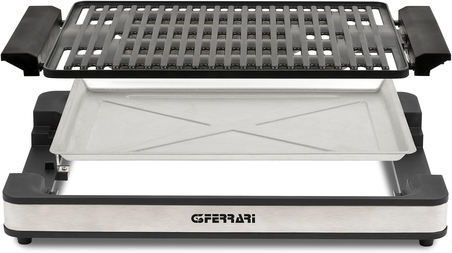 G3 Ferrari G10206 Tito Barbecue, 1800 W, Smokeless, Regolazione Temperatura, Piastra XL 36,5 x 25,5 cm, Dispositivo di Sicurezza, Vassoio Raccogli Grasso, Completamente smontabile, Nero