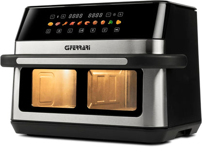 G3 Ferrari G10223 Friggitrice ad Aria, "Friggisano 6+6", 2200 W, 12 Lt, 10 Programmi, Display a Colori, Funzione Essiccatore, Luce Interna, Contenitore e Vassoio Antiaderenti, Ricettario Incluso