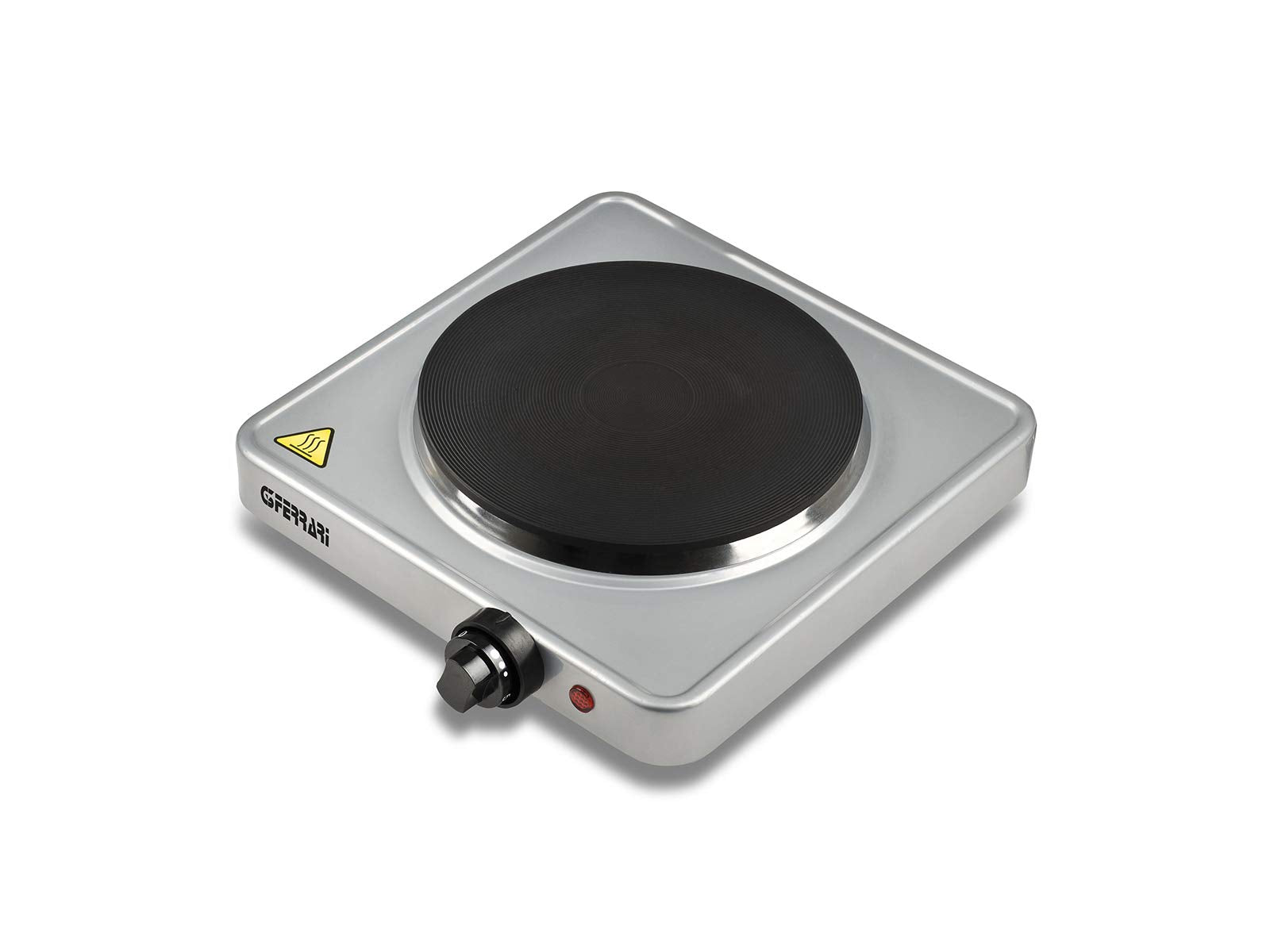 G3 Ferrari G10122 Caldòs Fornello Elettrico Doppio, 1500 + 1000 W, 5 livelli di regolazione temperatura, Piastre in ghisa, Doppia spia di accensione, Potente e versatile per campeggio, Argento