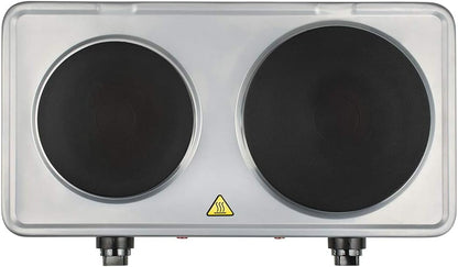 G3 Ferrari G10122 Caldòs Fornello Elettrico Doppio, 1500 + 1000 W, 5 livelli di regolazione temperatura, Piastre in ghisa, Doppia spia di accensione, Potente e versatile per campeggio, Argento