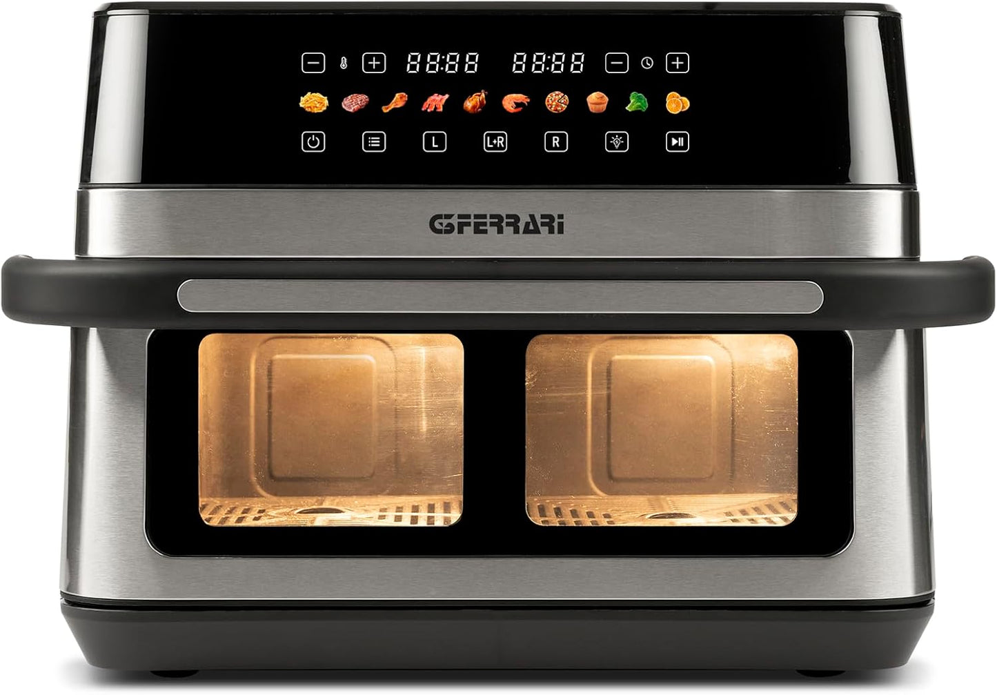 G3 Ferrari G10223 Friggitrice ad Aria, "Friggisano 6+6", 2200 W, 12 Lt, 10 Programmi, Display a Colori, Funzione Essiccatore, Luce Interna, Contenitore e Vassoio Antiaderenti, Ricettario Incluso