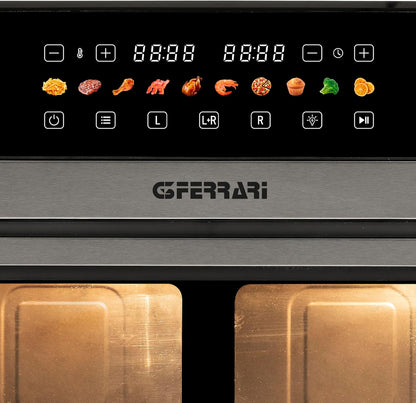 G3 Ferrari G10223 Friggitrice ad Aria, "Friggisano 6+6", 2200 W, 12 Lt, 10 Programmi, Display a Colori, Funzione Essiccatore, Luce Interna, Contenitore e Vassoio Antiaderenti, Ricettario Incluso