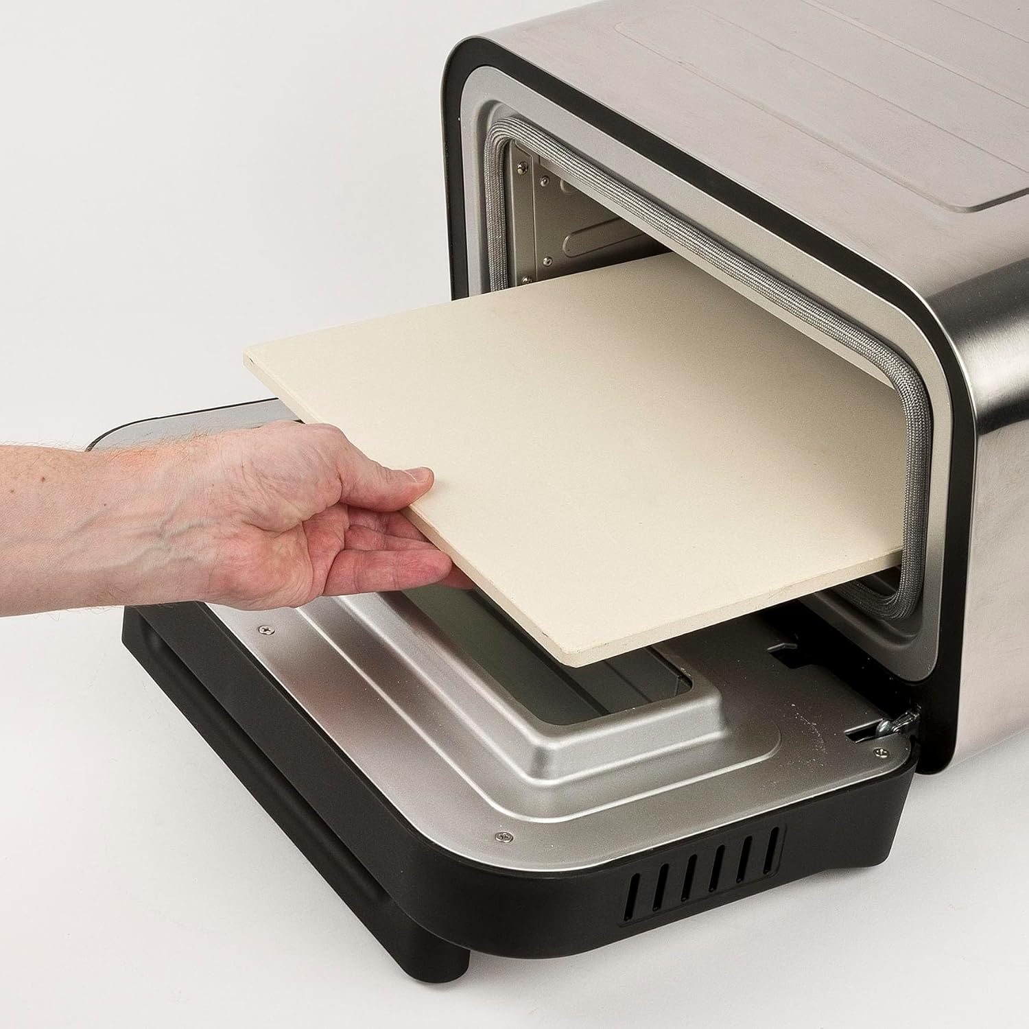 G3 Ferrari G10204 Pizza Pro 2 Minuti, 1700 W, Raggiunge fino 450°C, Pareti fredde,Cottura in 2 minuti, Display digitale con 6 programmi, Pietra refrattaria, Accessori e ricettario inclusi, Grigio/Inox