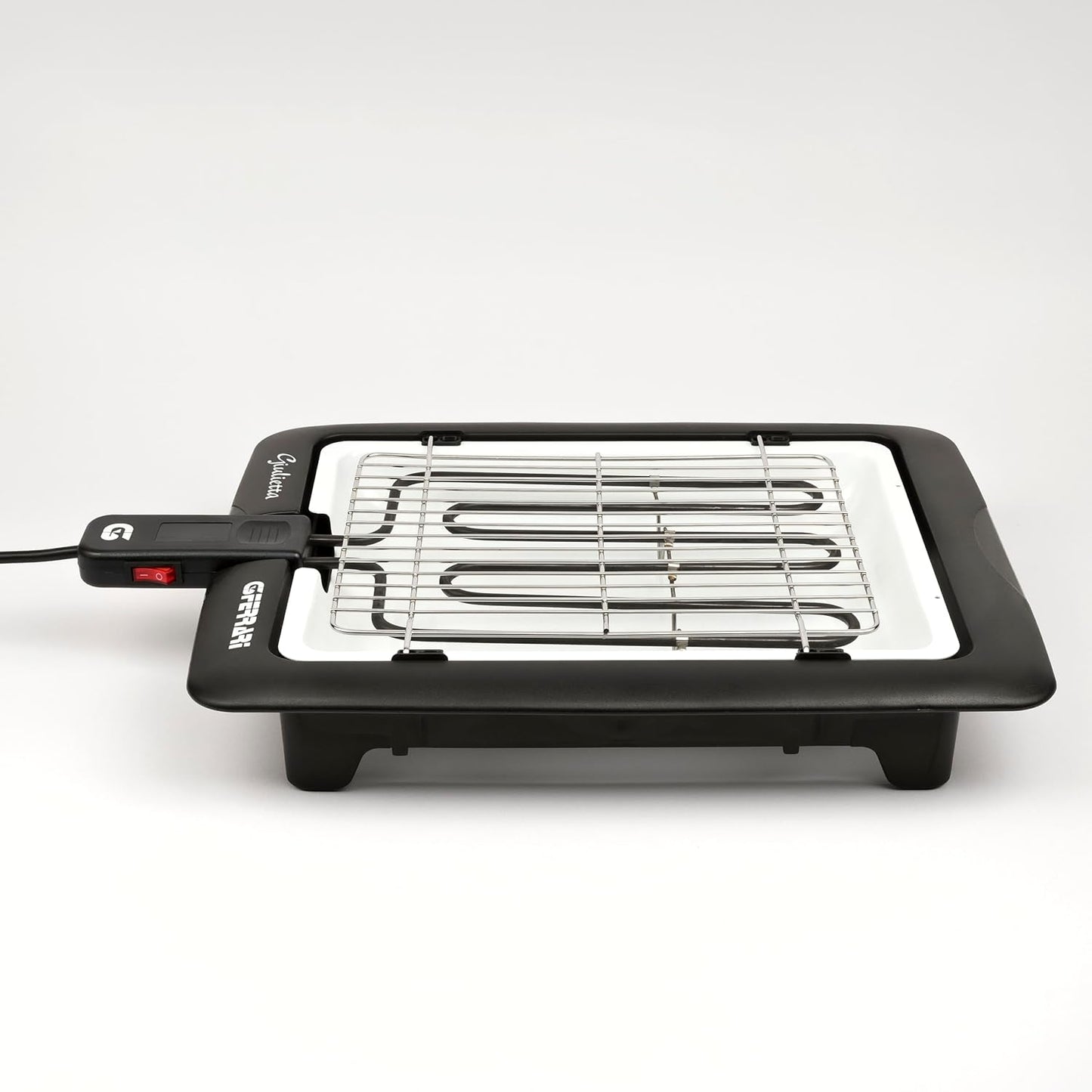 G3 Ferrari G10024 Giulietta Barbecue Elettrico, 2000 W, Griglie Inox, Area cottura 31 x 25 cm, Vassoio porcellanato per facile pulizia, Resistenza in acciaio corazzato, Griglia doppia, Nero