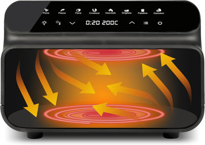 G3 Ferrari G10181 Friggitrice e griglia ad Aria BBQ, 2000W, 10 Litri XXL, 8 Programmi, Multifunzione, Barbecue Smokeless, BPA PFOA Safe, Accessori e Ricettario inclusi, Timer, Nero/Grigio Argento