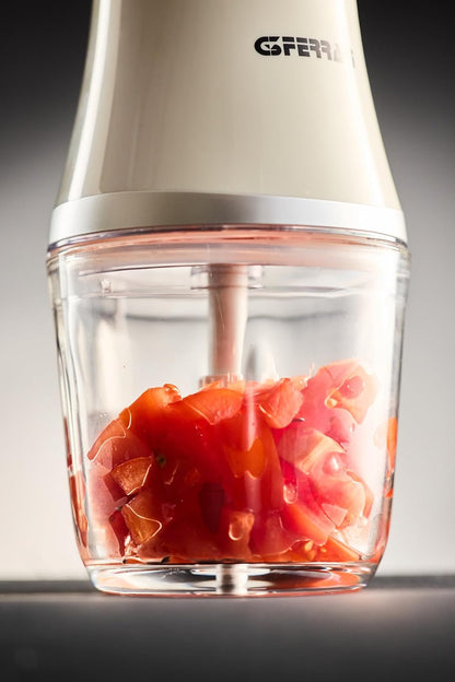 G3 Ferrari G20163 Tritatutto Vetromix, 500W, Bicchiere in Vetro, 500 ml, Funzionamento Pulse, Silenzioso, Lame INOX, Trita Carne, Verdure, Frutta, Bianco
