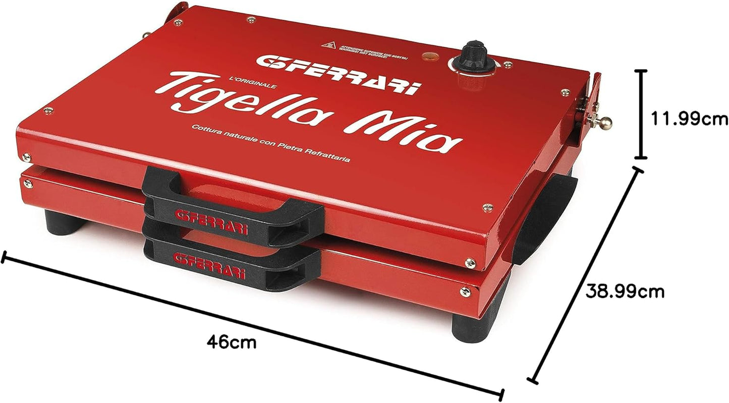 G3 Ferrari G10025 Tigella Mia Tigelliera e Tostiera, 1200 W, Pietre refrattarie XXL, Termostato regolabile, Rosso