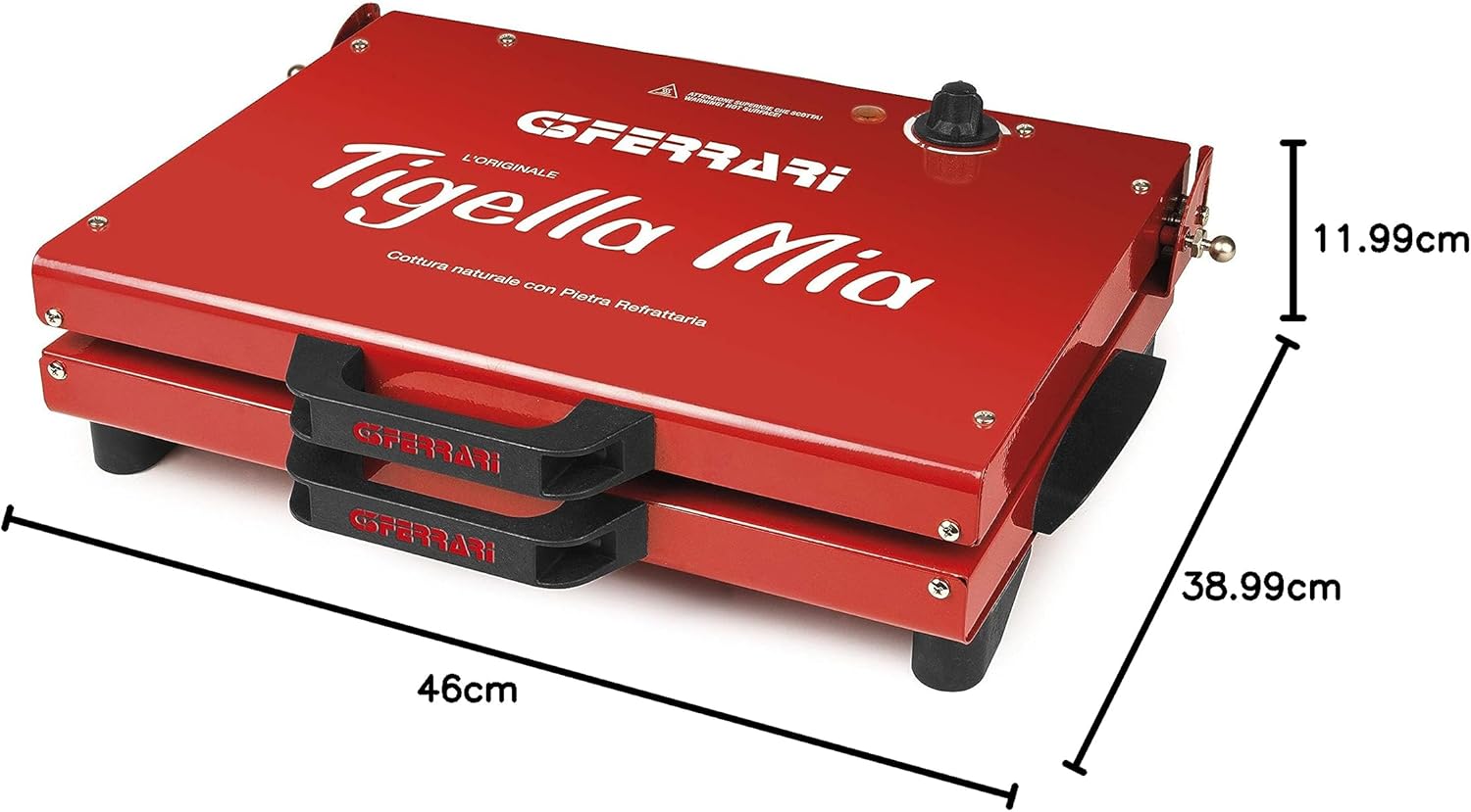 G3 Ferrari G10025 Tigella Mia Tigelliera e Tostiera, 1200 W, Pietre refrattarie XXL, Termostato regolabile, Rosso