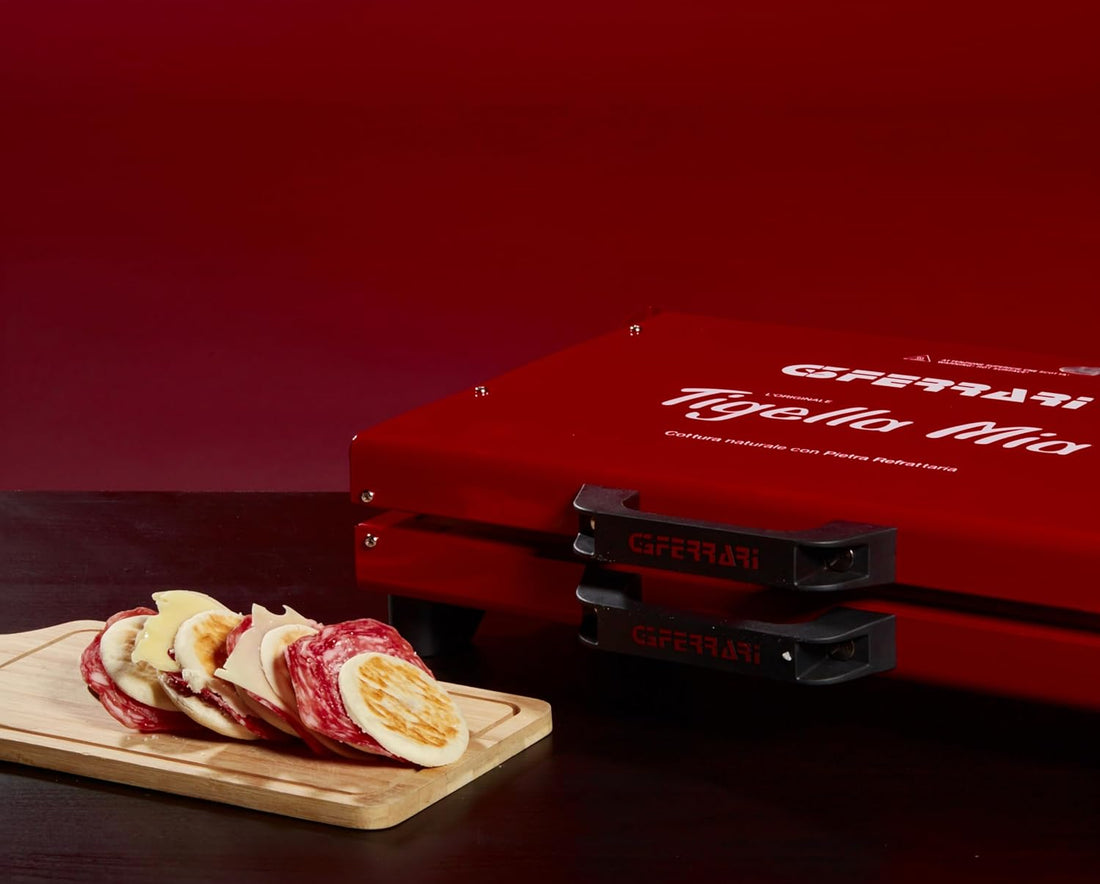 G3 Ferrari G10025 Tigella Mia Tigelliera e Tostiera, 1200 W, Pietre refrattarie XXL, Termostato regolabile, Rosso