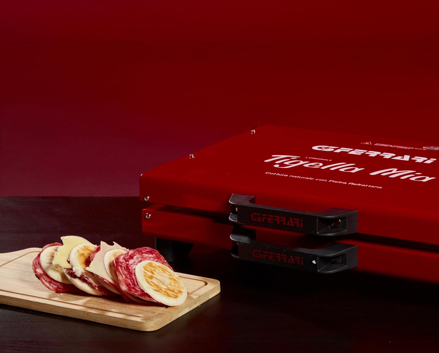 G3 Ferrari G10025 Tigella Mia Tigelliera e Tostiera, 1200 W, Pietre refrattarie XXL, Termostato regolabile, Rosso