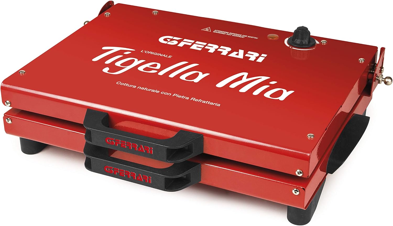 G3 Ferrari G10025 Tigella Mia Tigelliera e Tostiera, 1200 W, Pietre refrattarie XXL, Termostato regolabile, Rosso