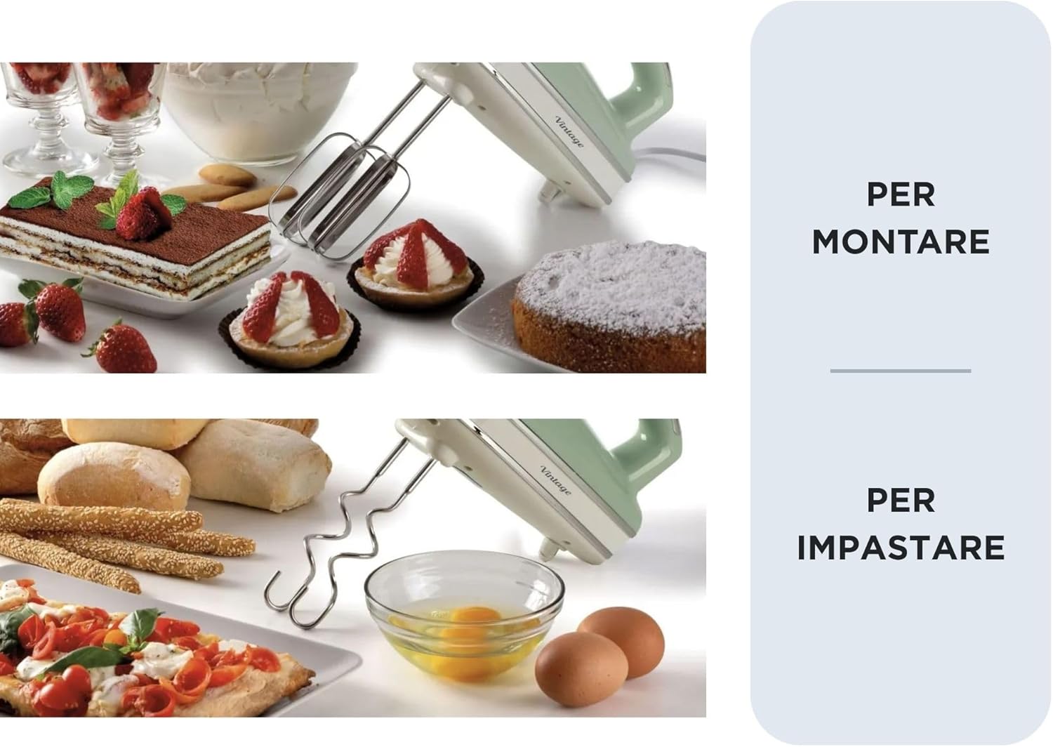 Ariete 1548 Sbattitore Vintage, 450W, 5 velocità, Funzione turbo, 2 fruste, Verde