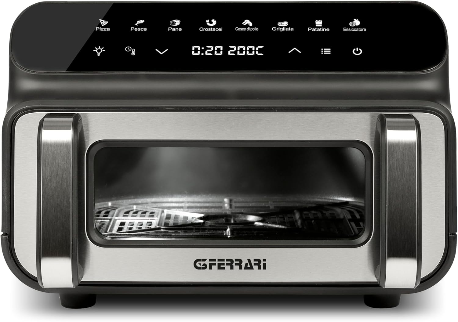 G3 Ferrari G10181 Friggitrice e griglia ad Aria BBQ, 2000W, 10 Litri XXL, 8 Programmi, Multifunzione, Barbecue Smokeless, BPA PFOA Safe, Accessori e Ricettario inclusi, Timer, Nero/Grigio Argento