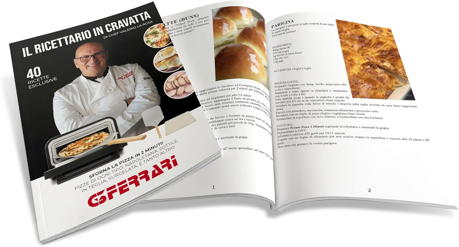G3 Ferrari G10204 Pizza Pro 2 Minuti, 1700 W, Raggiunge fino 450°C, Pareti fredde,Cottura in 2 minuti, Display digitale con 6 programmi, Pietra refrattaria, Accessori e ricettario inclusi, Grigio/Inox