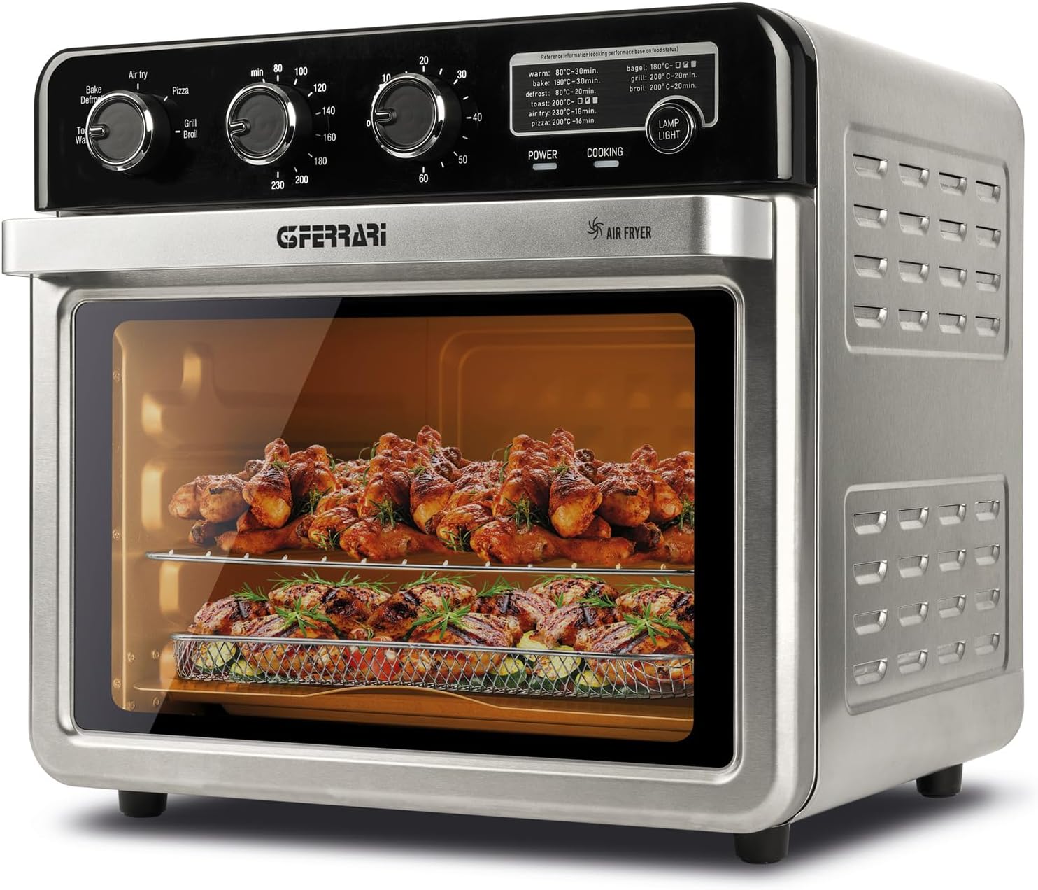 G3 Ferrari G10221 Forno Air Fryer Multifunzione 32 L, 2000 W, 5 Programmi di Cottura, 6 Resistenze, Temperatura Regolabile fino a 230 °C, Display con Timer, Accessori Inox Senza BPA/PFOA, Nero-Argento