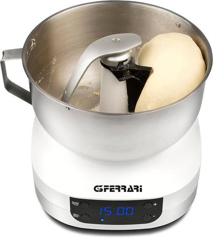 G3 Ferrari G20145 Impastatrice Planetaria Pastaio Gourmet, 1500 Watt, 5 Litri, Ciotola Inox con maniglia, Display digitale, 5 velocità, Timer, Ricettario incluso