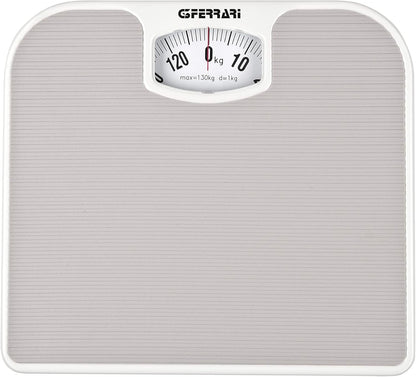 G3 Ferrari G30048 Bilancia pesapersone meccanica, Pesapersona Meccanica, 130 kg, Divisione di pesatura 1 kg, Pedana antiscivolo, Facile lettura, Design vintage, Grigio