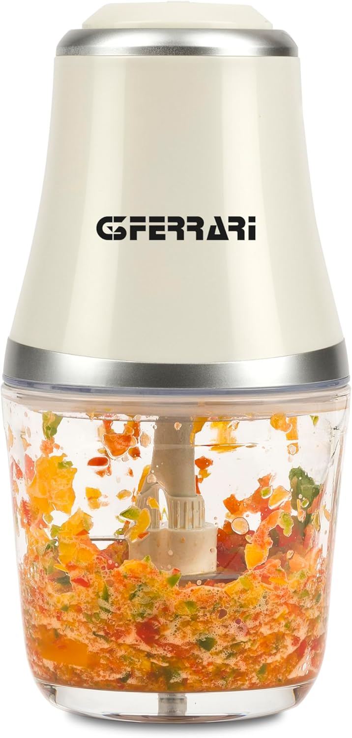 G3 Ferrari G20163 Tritatutto Vetromix, 500W, Bicchiere in Vetro, 500 ml, Funzionamento Pulse, Silenzioso, Lame INOX, Trita Carne, Verdure, Frutta, Bianco