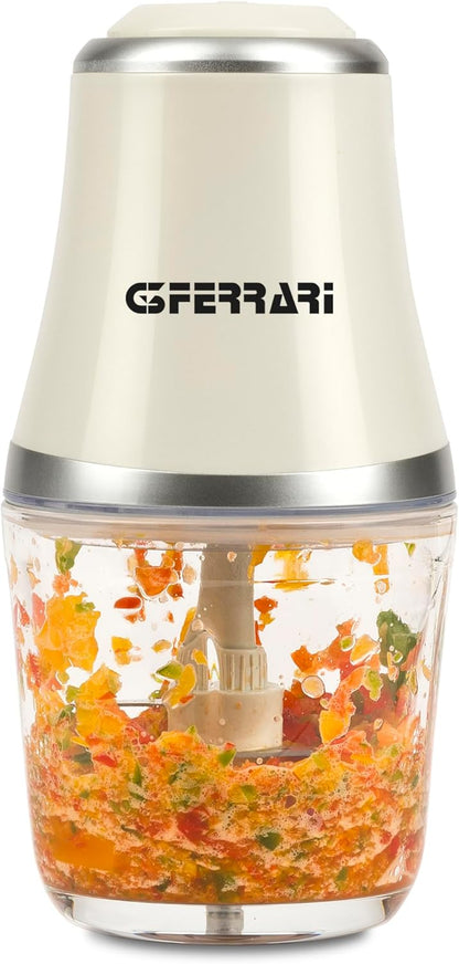 G3 Ferrari G20163 Tritatutto Vetromix, 500W, Bicchiere in Vetro, 500 ml, Funzionamento Pulse, Silenzioso, Lame INOX, Trita Carne, Verdure, Frutta, Bianco