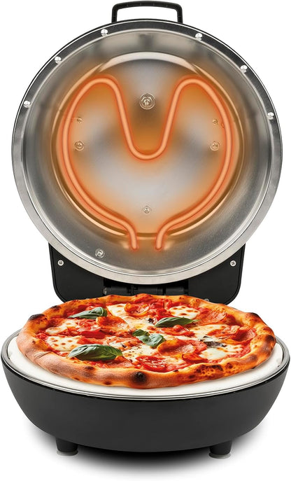 G3 Ferrari G10199 Forno Pizza "Pummarola", Fino a 420 °C, 1200W, 2 Pietre Refrattarie, Pareti fredde, Palette INOX, Ricettario incluso, Visore temperatura, Chiusura ammortizzata, Nero opaco