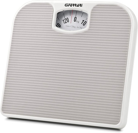 G3 Ferrari G30048 Bilancia pesapersone meccanica, Pesapersona Meccanica, 130 kg, Divisione di pesatura 1 kg, Pedana antiscivolo, Facile lettura, Design vintage, Grigio