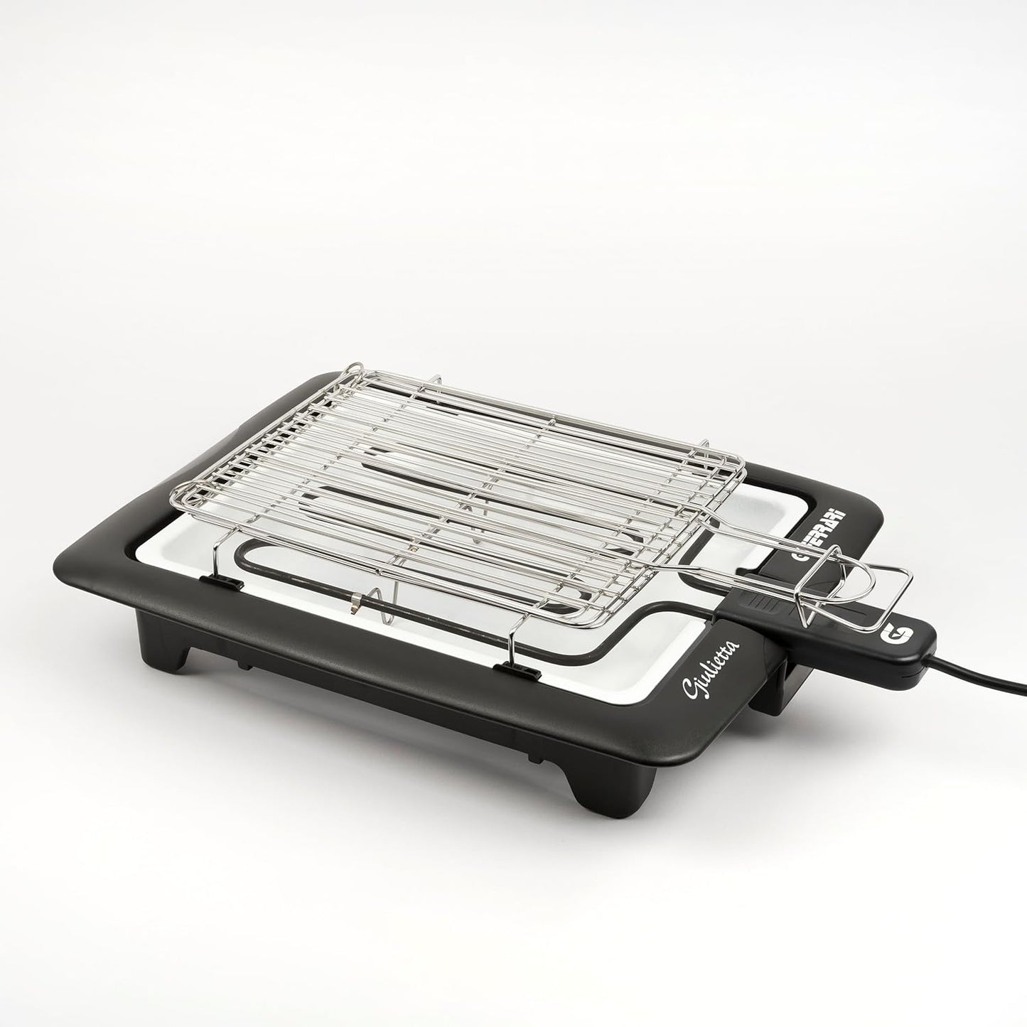 G3 Ferrari G10024 Giulietta Barbecue Elettrico, 2000 W, Griglie Inox, Area cottura 31 x 25 cm, Vassoio porcellanato per facile pulizia, Resistenza in acciaio corazzato, Griglia doppia, Nero