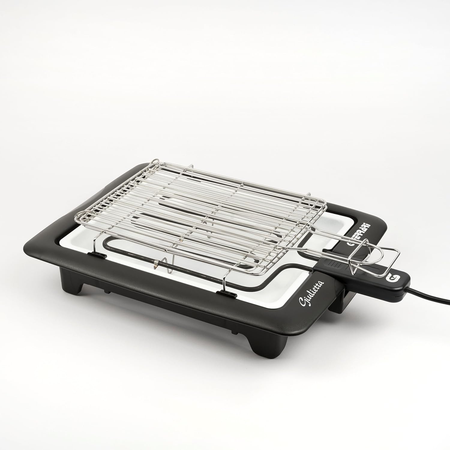 G3 Ferrari G10024 Giulietta Barbecue Elettrico, 2000 W, Griglie Inox, Area cottura 31 x 25 cm, Vassoio porcellanato per facile pulizia, Resistenza in acciaio corazzato, Griglia doppia, Nero