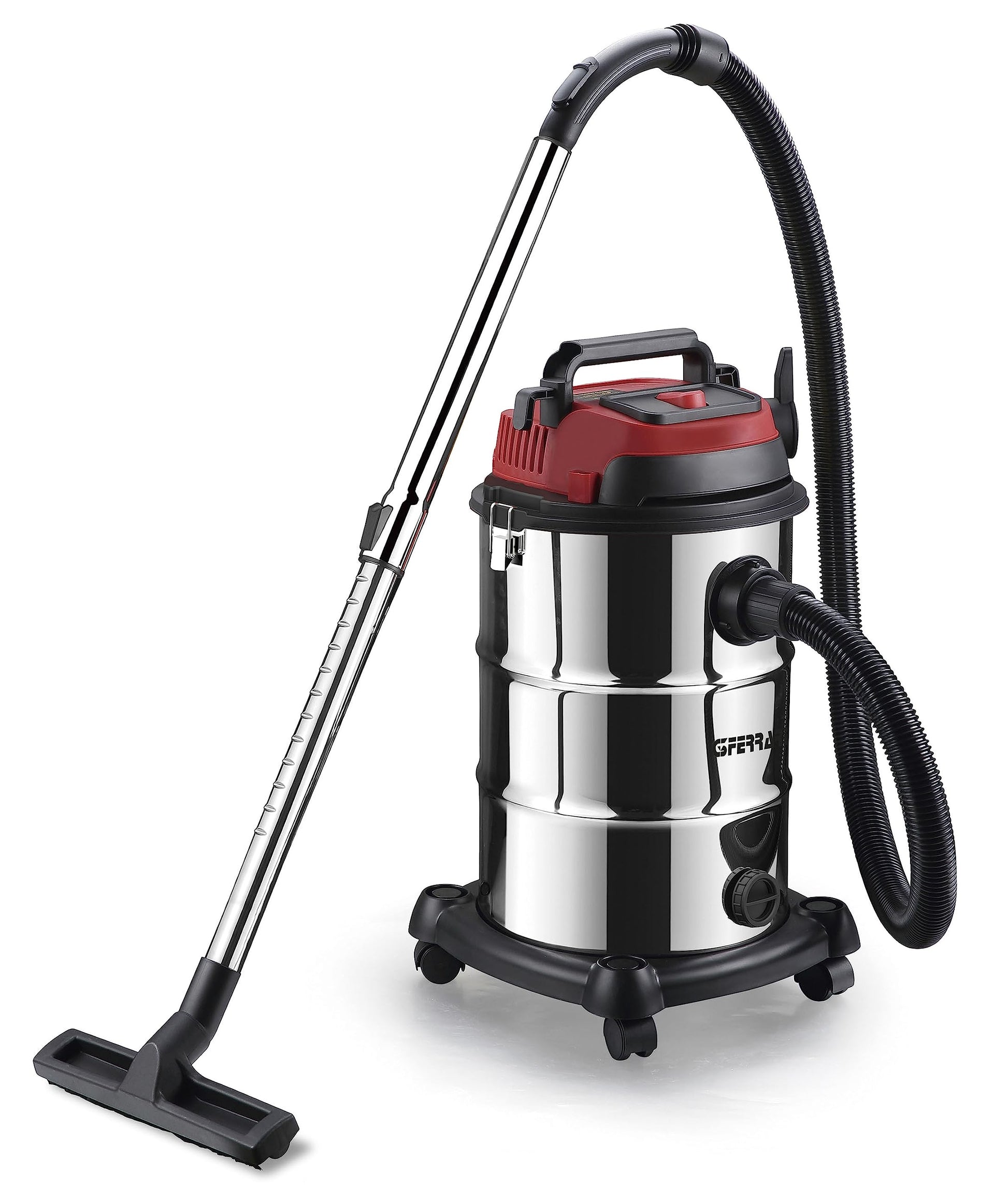 G3 Ferrari G90028 Fusto Red Bidone Aspira Solidi e Liquidi,1000 W, 18kPa, Wet&Dry, Filtro in tessuto, Accessori inclusi, Acciaio Inox/Rosso